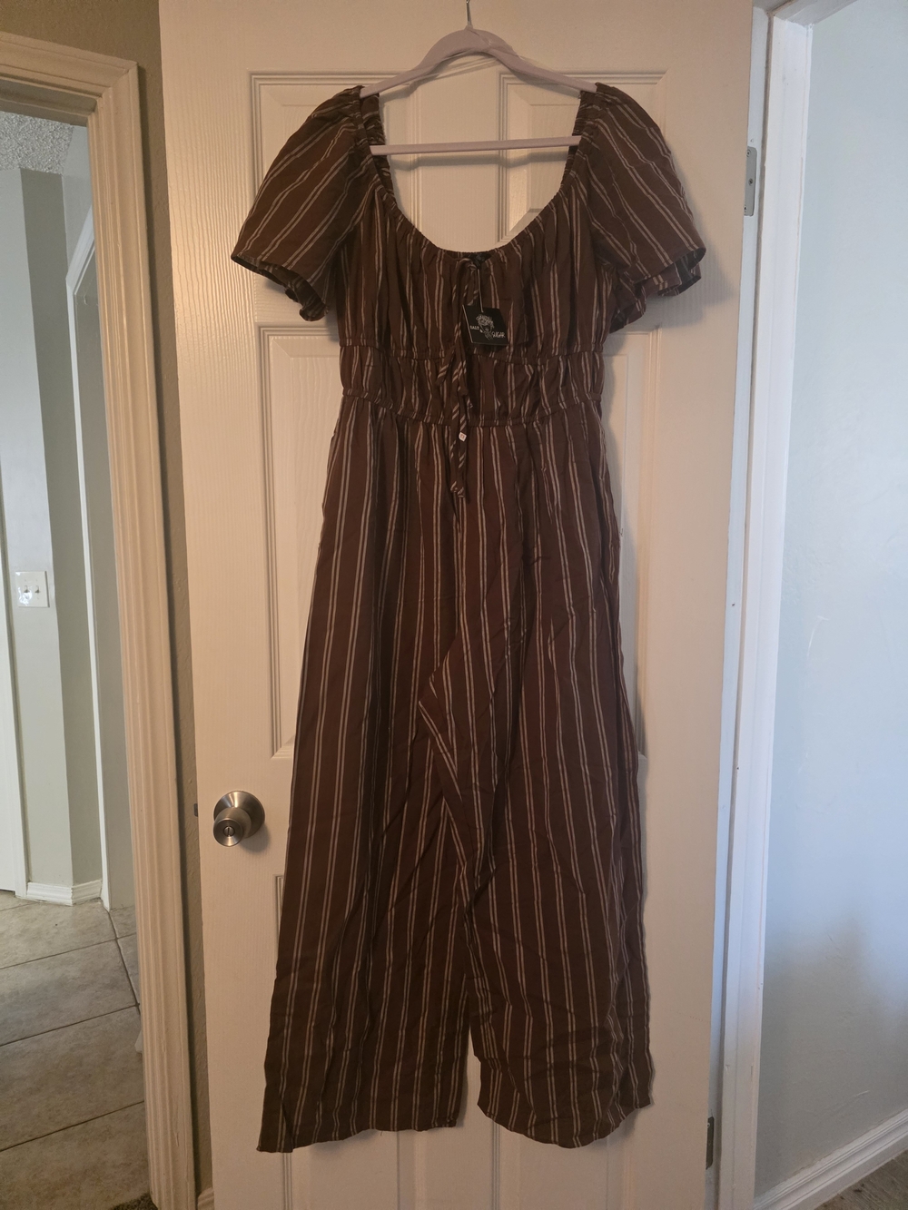 One-Piece Brown Striped Jumpsuit